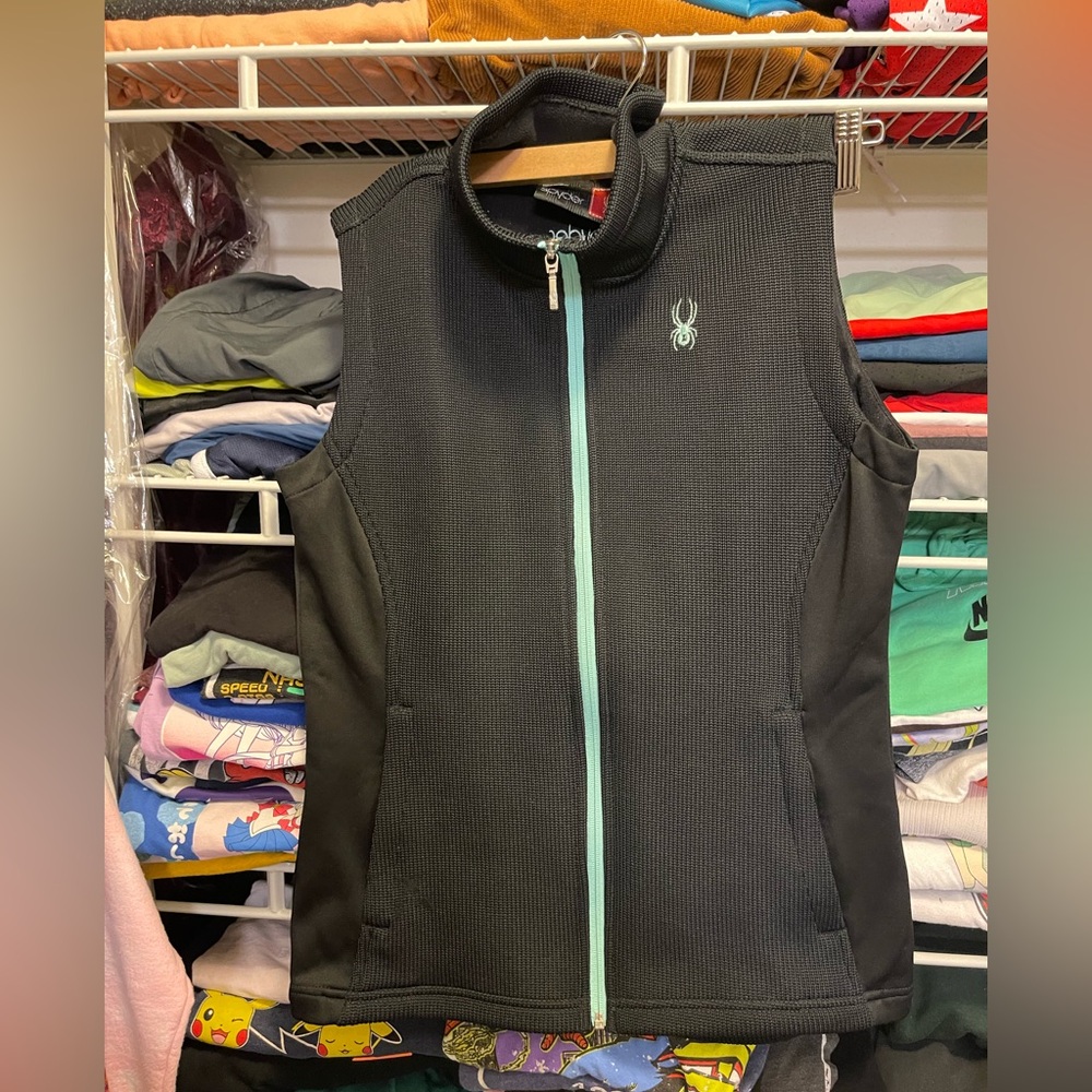 Women’s spyder Black Vest with Light Blue Zipper